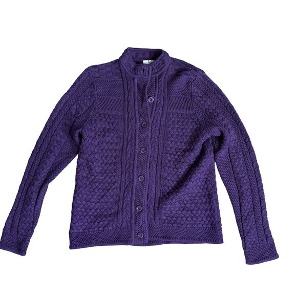 NWT L.L. Bean Cable Knit Cardigan Sweater S small Fisherman violet purple 290399 - Picture 1 of 9